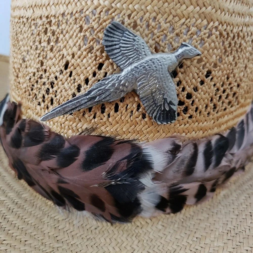 Vintage Adam Western 101 Corral Mens Straw Cowboy Hat SZ 7 Ranch Feather Band